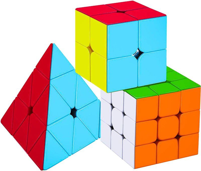 Authfort Cube Combo of 2X2 3x3 and Pyraminx Pyramid Triangle High Speed Stickerless Cube  (3 Pieces)