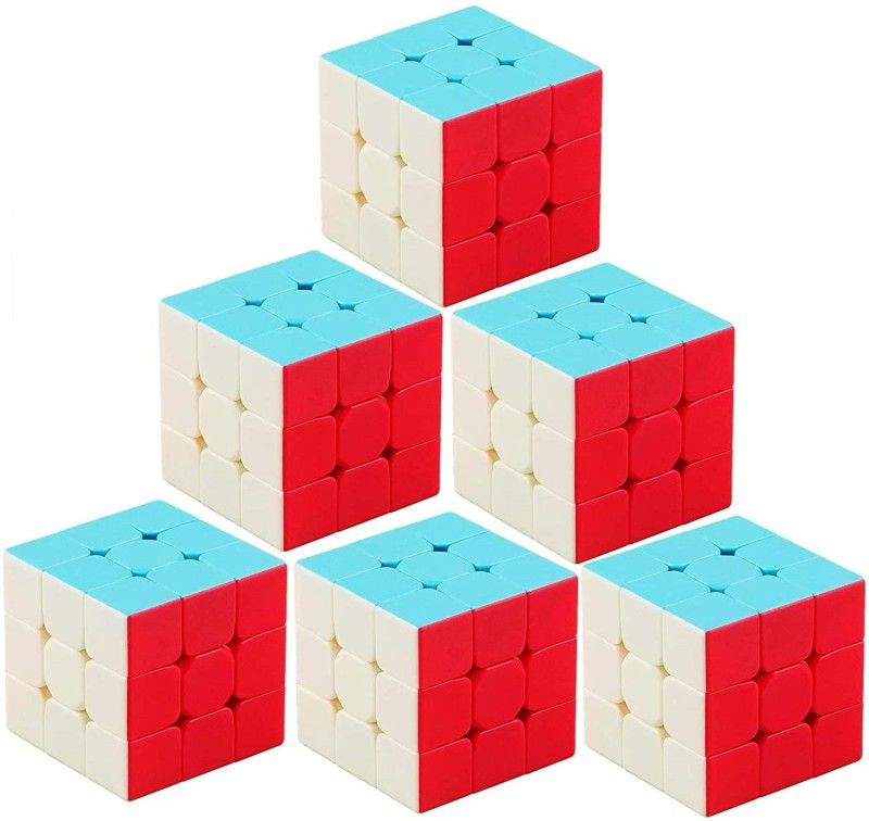 Authfort 3x3x3 Speed Cube Set, Sticker less Magic Cube Bundle,  (6 Pieces)