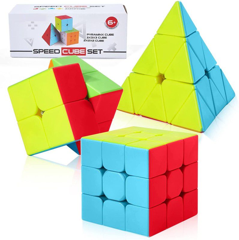 Authfort Stickerless Speed Cube Set, 2x2 - 3x3 - Pyramid Magic Cube Puzzle Toys  (3 Pieces)