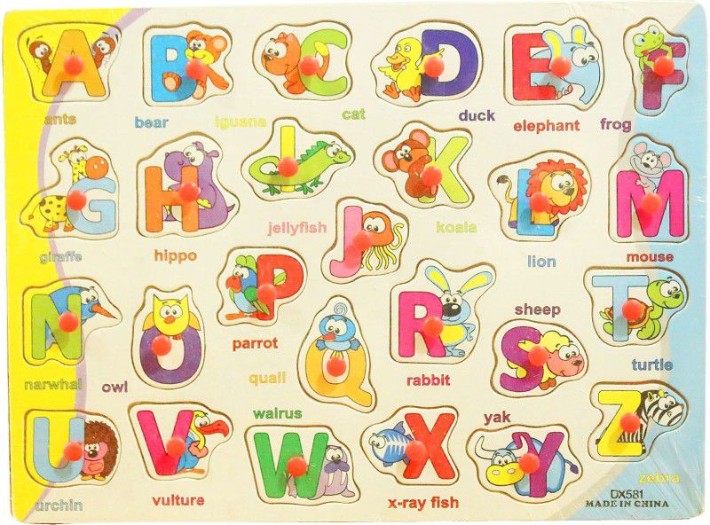 Baccha Party Wooden Educational Alphabet A - Z with Picture Puzzle with Knobs for Kids  (1 Pieces)