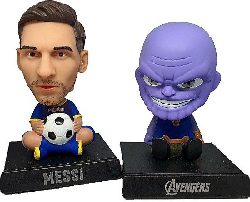 Daiyamondo Football Player Messi With Avenger Villain Purple Thanos Big Size Bobble Head - Action Figure Moving Head Bobblehead Spring Dancing PVC Bobble Spring Dancing Doll Toy Car Dashboard Bounce Toys for Car Interior Dashboard  (Multicolor)