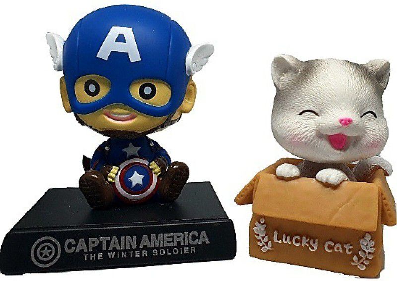 Daiyamondo Baby Captain America With Lucky Cat Big Size Bobble Head - Action Figure Moving Head Bobblehead Spring Dancing PVC Bobble Spring Dancing Doll Toy Car Dashboard Bounce Toys for Car Interior Dashboard  (Multicolor)