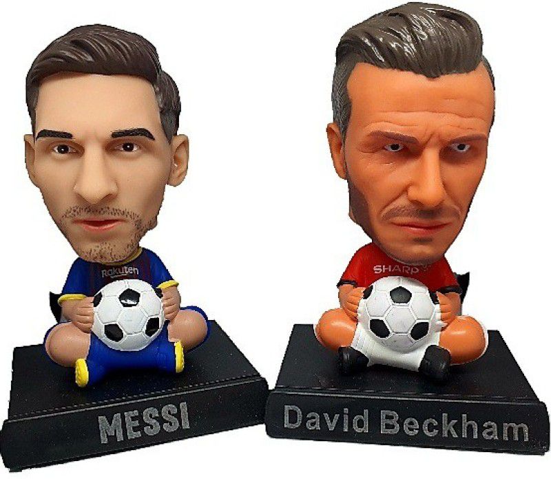 Daiyamondo Football Player Messi With Football Player David Beckham Big Size Bobble Head - Action Figure Moving Head Bobblehead Spring Dancing PVC Bobble Spring Dancing Doll Toy Car Dashboard Bounce Toys for Car Interior Dashboard  (Multicolor)