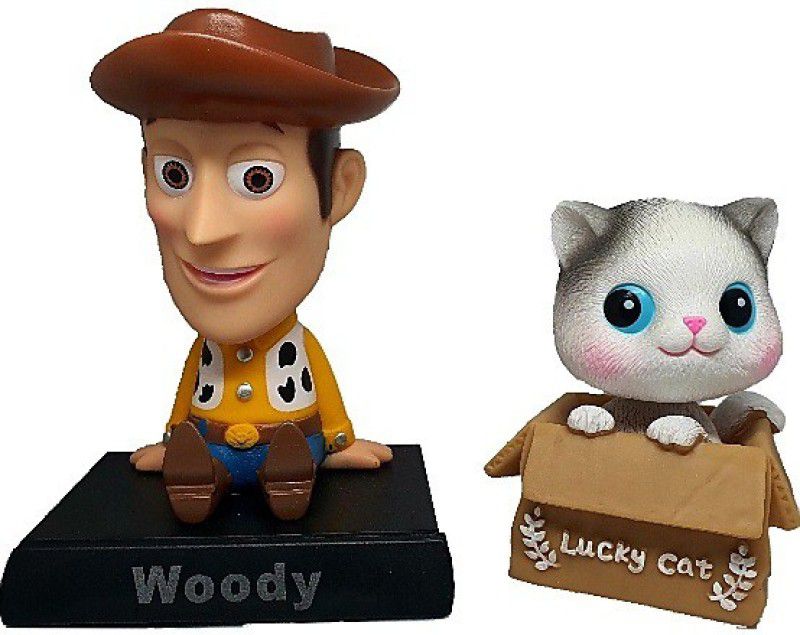 Daiyamondo Woody With Lucky Cat Big Size Bobble Head - Action Figure Moving Head Bobblehead Spring Dancing PVC Bobble Spring Dancing Doll Toy Car Dashboard Bounce Toys for Car Interior Dashboard  (Multicolor)