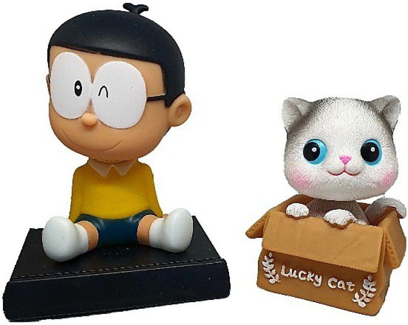 Daiyamondo Japanese cartoon Nobita With Lucky Cat 2 Big Size Bobble Head - Action Figure Moving Head Bobblehead Spring Dancing PVC Bobble Spring Dancing Doll Toy Car Dashboard Bounce Toys for Car Interior Dashboard  (Multicolor)