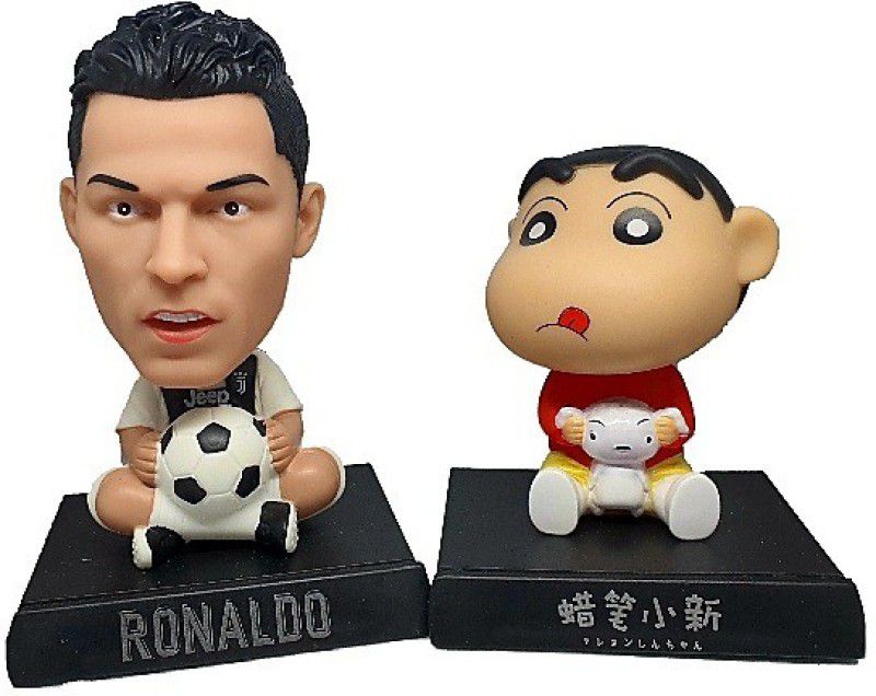 Daiyamondo Football player Ronaldo With Shin Chan With dog Big Size Bobble Head - Action Figure Moving Head Bobblehead Spring Dancing PVC Bobble Spring Dancing Doll Toy Car Dashboard Bounce Toys for Car Interior Dashboard  (Multicolor)