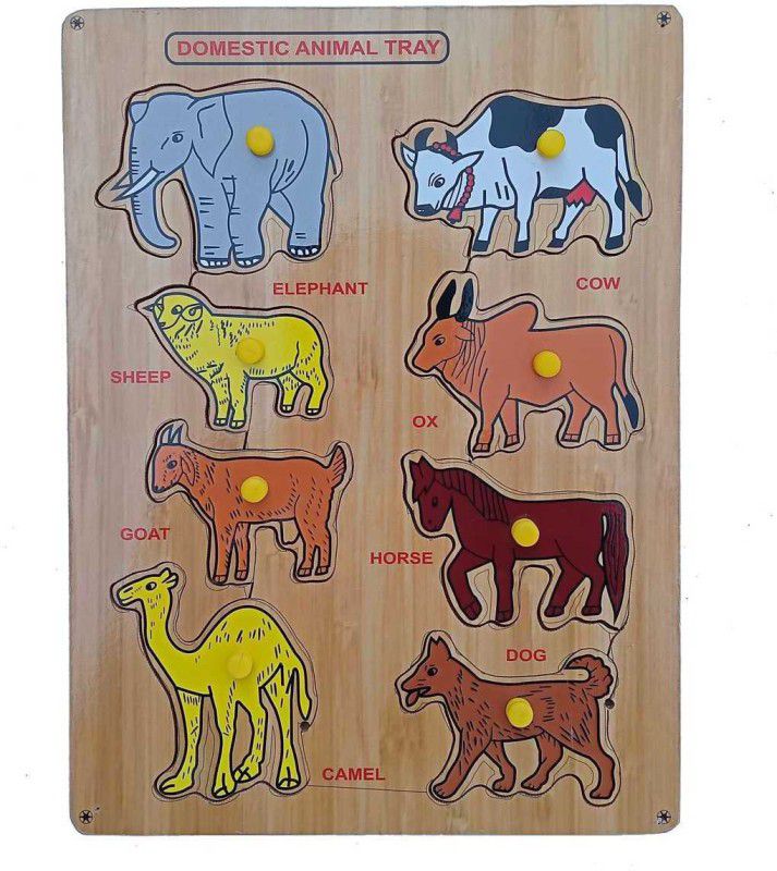 FireFlies Wooden Domestic Animals Puzzle With Nob Educational Peg Board for kids  (1 Pieces)