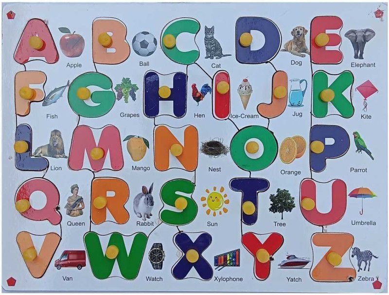 FireFlies Wooden Capital Alphabet with Picture Puzzle With Knob Peg Board for kids  (1 Pieces)