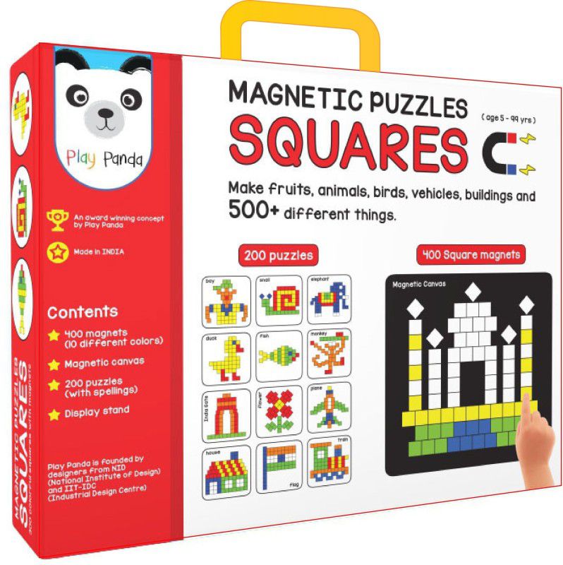 Play Panda Magnetic Puzzles - Squares with 400 colorful magnets, 200 puzzle book  (200 Pieces)