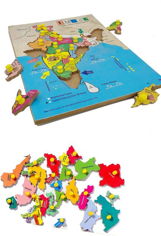Poktum India Map game educational board Puzzle with Knobs For Children to Learn Map  (1 Pieces)