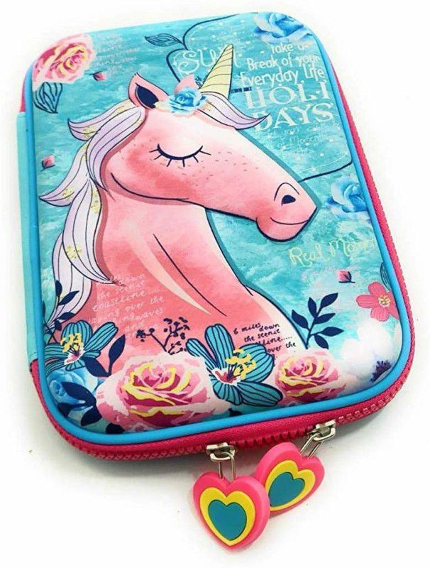 AMP Creations Unicorn Hardtop EVA Pencil Pouch Case with Compartments Stationery Box for Kids  (Blue)
