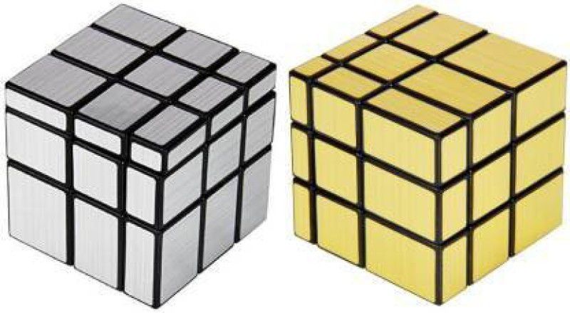 SUVARNA Combo Of High Speed Silver And Golden Mirror 3x3 Cube For Kids & Adults | Puzzle Games | Best Gift For Kid | Stickerless Rubiks | Multi Color Sticker Less, Smooth Cubes | Super Saver Combo Pack | Set Of 2 (2 Pieces)  (2 Pieces)
