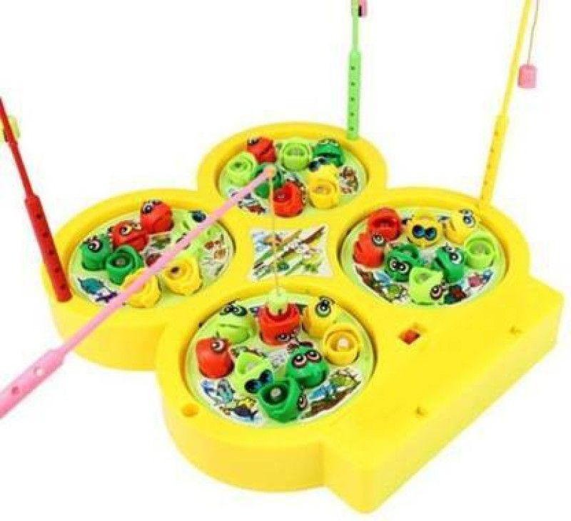 Tenmar Fishing Games for Kids Include 32 Pieces Fishes and 4 Fishing Rod, Musical Fish Catching Game with Sound Party & Fun Games Board Game  (Multicolor)