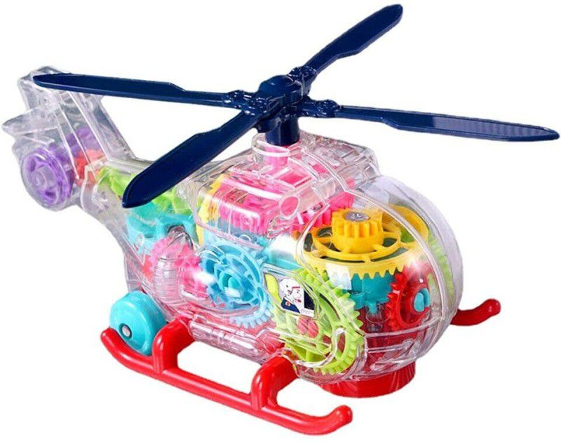 JVTS Tradworld Concept Transparent Gear Helicopter Toy 360 Degree Rotating Concept Racing Vehicle with 3D Flashing LED Lights and Music for Kids (Multicolor)  (Multicolor)