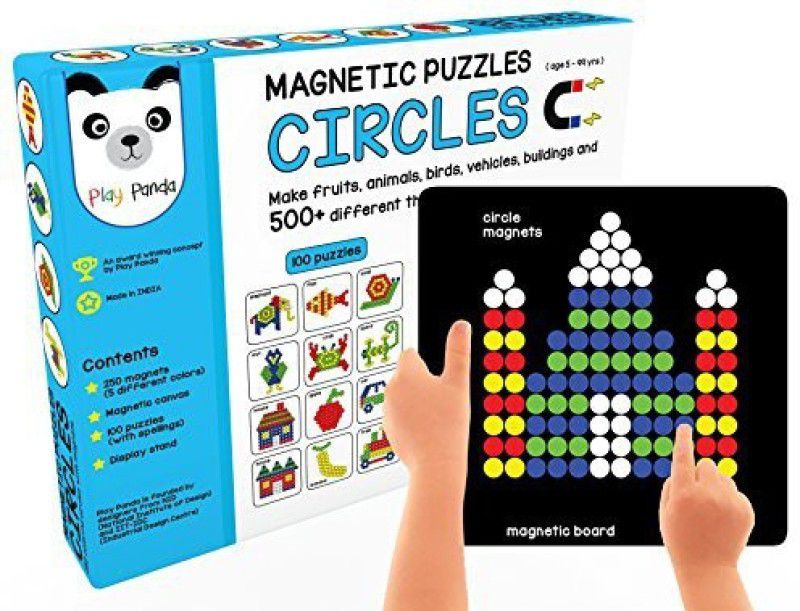 Play Panda Magnetic Puzzles :Circles with 250 Colorful Magnets, Board, 100 Puzzle and Stand  (100 Pieces)