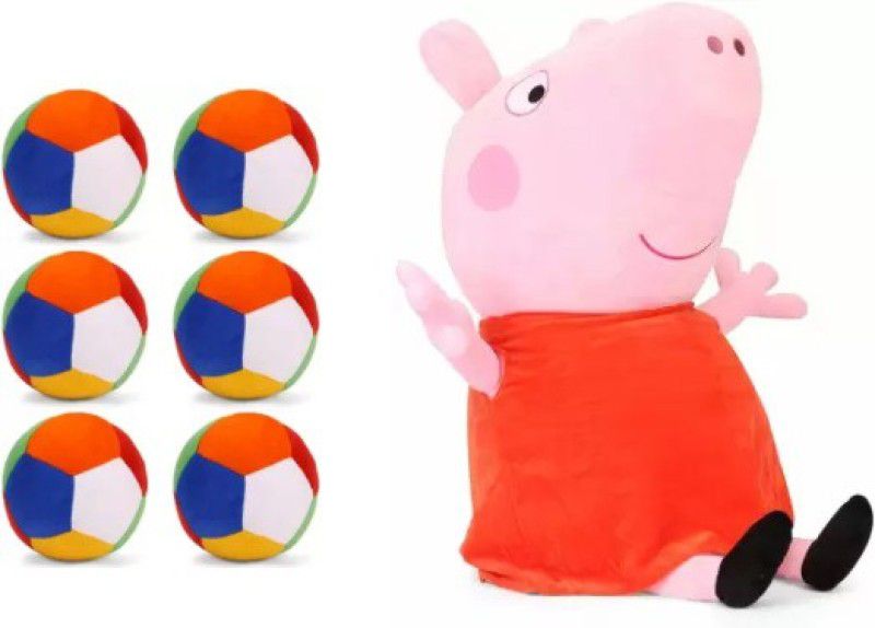 Nihan Enterprises 6pc soft toys and Orange peppa pig - 30 cm  (Multicolor)