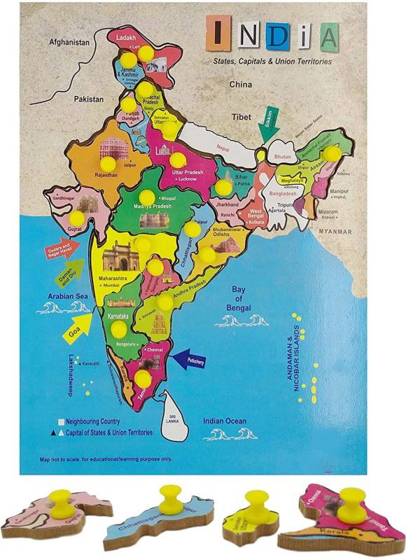 Poktum Mapology India with State Capitals- Educational Toy & Learning Aid- Map Puzzle  (1 Pieces)