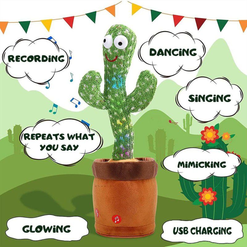 Geutejj Talking Cactus Toy,Dancing Toy, Singing Toy,Wriggle, Singing, Recording  (Green)