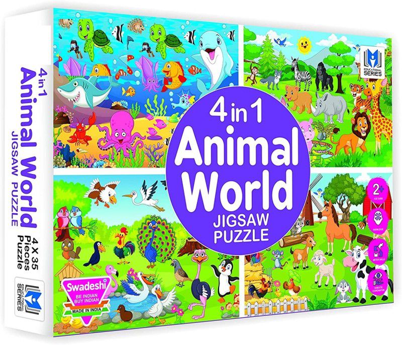 PEZYOX Animal World 4 Jigsaw Puzzles for Kids  (140 Pieces)