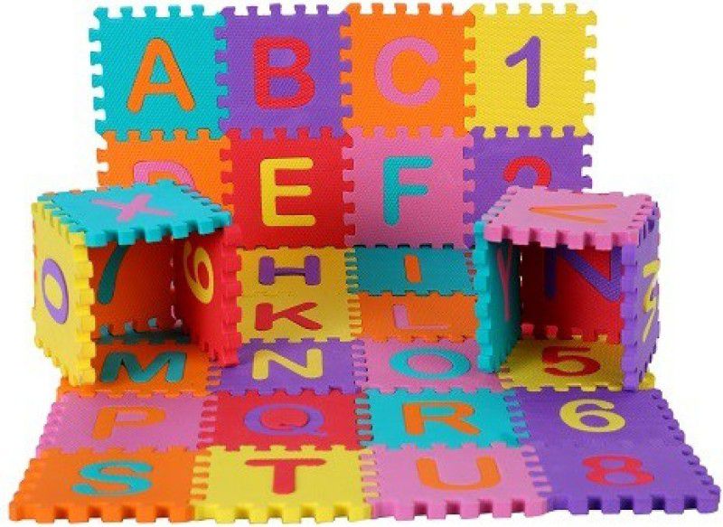 Crazeis Small Colorful Alphanumeric Non Toxic Floor Puzzle Mat for kids(36 Tiles of 3*3 inch Size)  (36 Pieces)