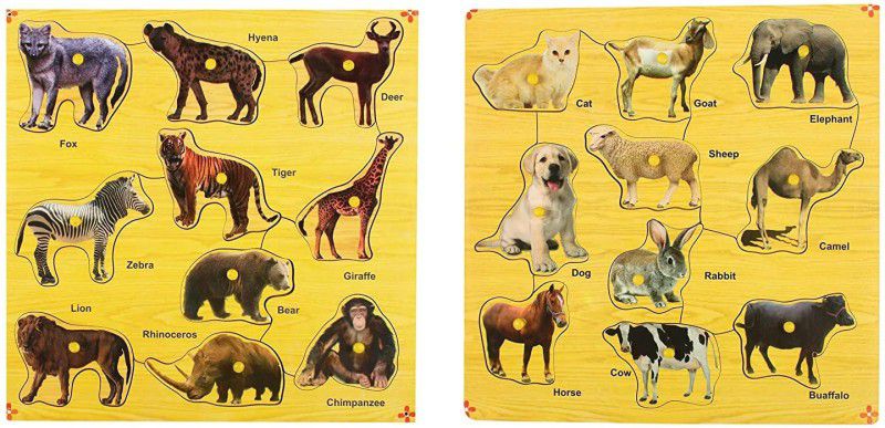 DgCrayons Wooden Educational & Learning Board Wild & Domestic Animals Puzzle with Knobs  (20 Pieces)