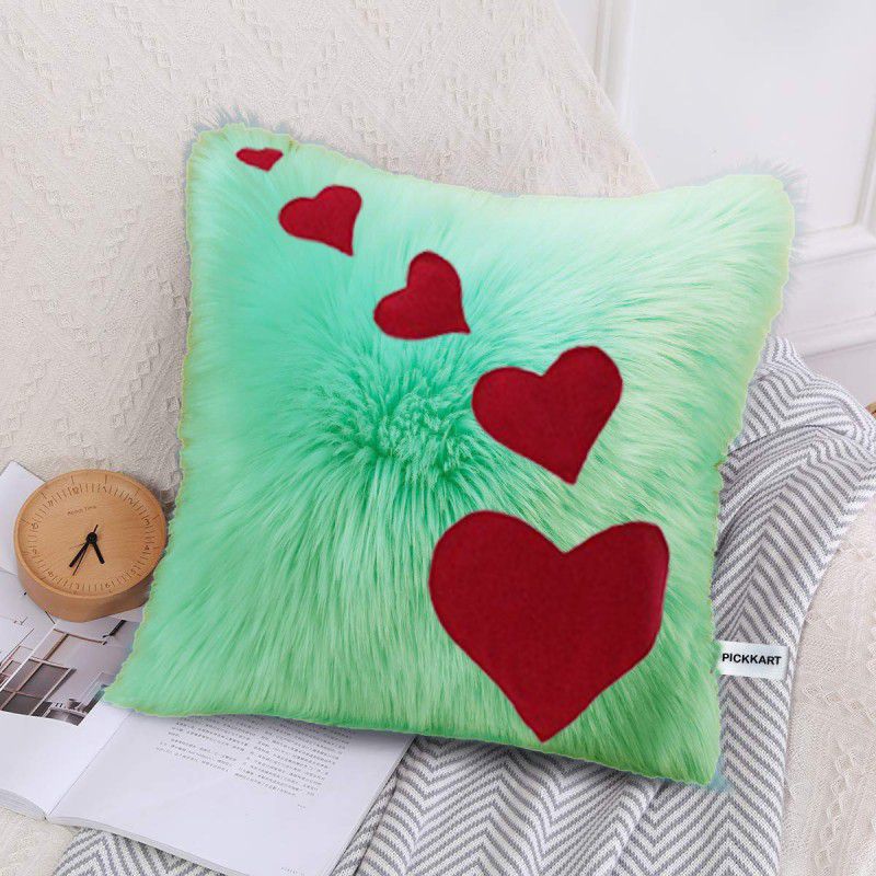 PriMaryHoMe Decorative Faux Fur Sqquare Pillow Sofa Decor Cushions - Cute Decorative Pillow for Couch/ Living Room/ Bedroom/ Home Interior - 40 cm  (Light Green)
