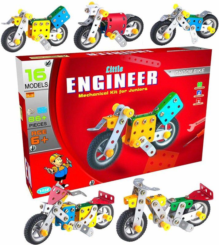 AVYUKT Little Engineer Mechanical Kit Dhoom Bike for Juniors (16 Models | 86+ Piece)  (Multicolor, Pack of: 1)