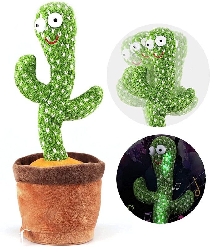 Kmc kidoz Dancing Cactus Talking Toy, Cactus Plush Toy, Wriggle & Singing + Recording + Dance + LED Lighting Plant Funny Early Education Toys for Children, Home Decorate (color may very)  (Multicolor)