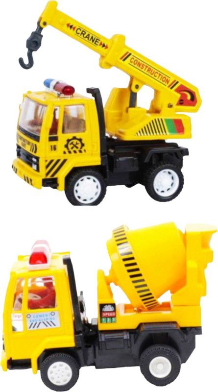 viaan world Combo Pack Of Centy Pullback ( ALL MIXTURE & CRANE ) Truck Toy  (Yellow, green, Red, Blue, White)