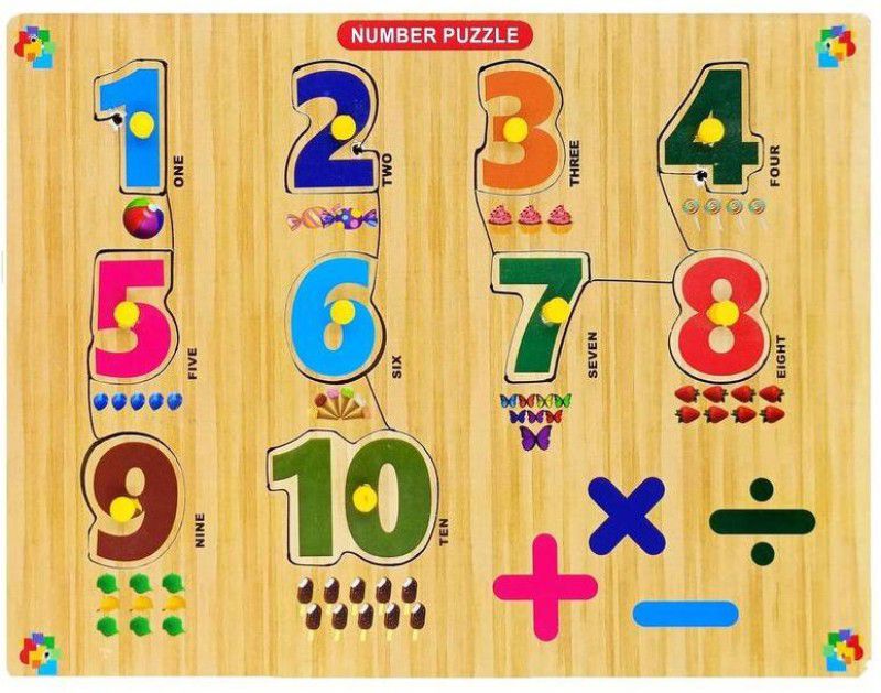 Eduway Wooden Puzzle Numbers Counting 1 to 10 with Picture|Learning Educational Board for Kids|Wooden Puzzle for Creative Kids with knob|Educational Learning Wooden Puzzle Board for Kids|  (10 Pieces)