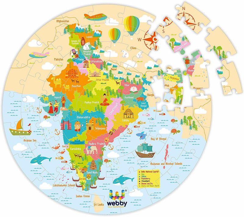 Lattice Amazing India Map Jigsaw Floor Puzzle 60 Pcs with 4 Double Sided Flashcards  (60 Pieces)