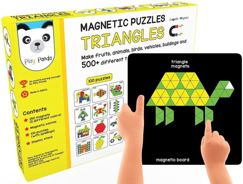 PLAY PANDA New Magnetic Puzzles : Triangles - Includes 250 Colorful Magnets, 100 Puzzles, Magnetic Board, Display Stand  (1 Pieces)