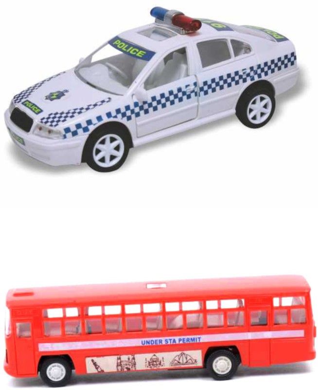 centy Australian Police Car and City Bus Combo Mini Pull Back Back Toy for Kids  (Multicolor)