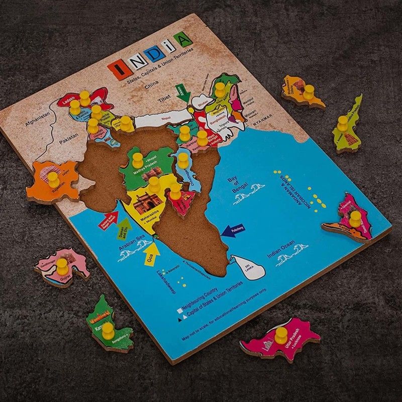 Poktum G/K Wooden Educational Learning India Political Map Puzzle Board for Kids  (15 Pieces)