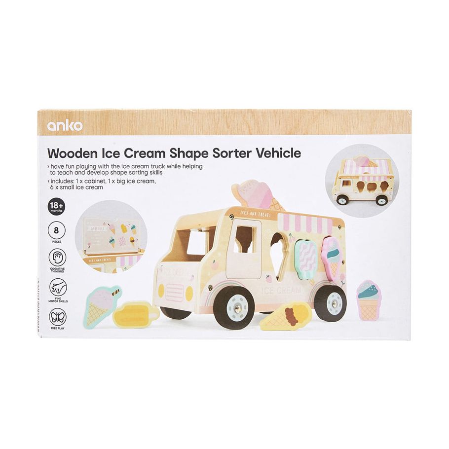 8 Piece Wooden Ice Cream Shape Sorter Vehicle