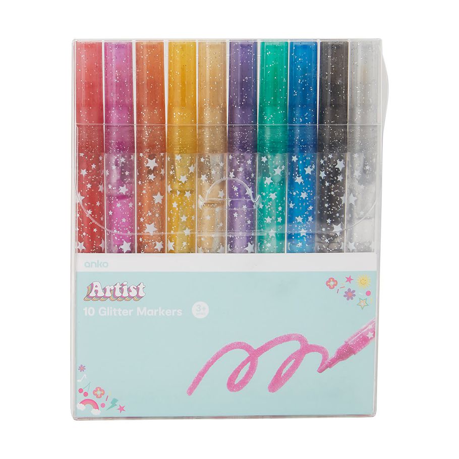 10 Pack Artist Glitter Markers - Assorted