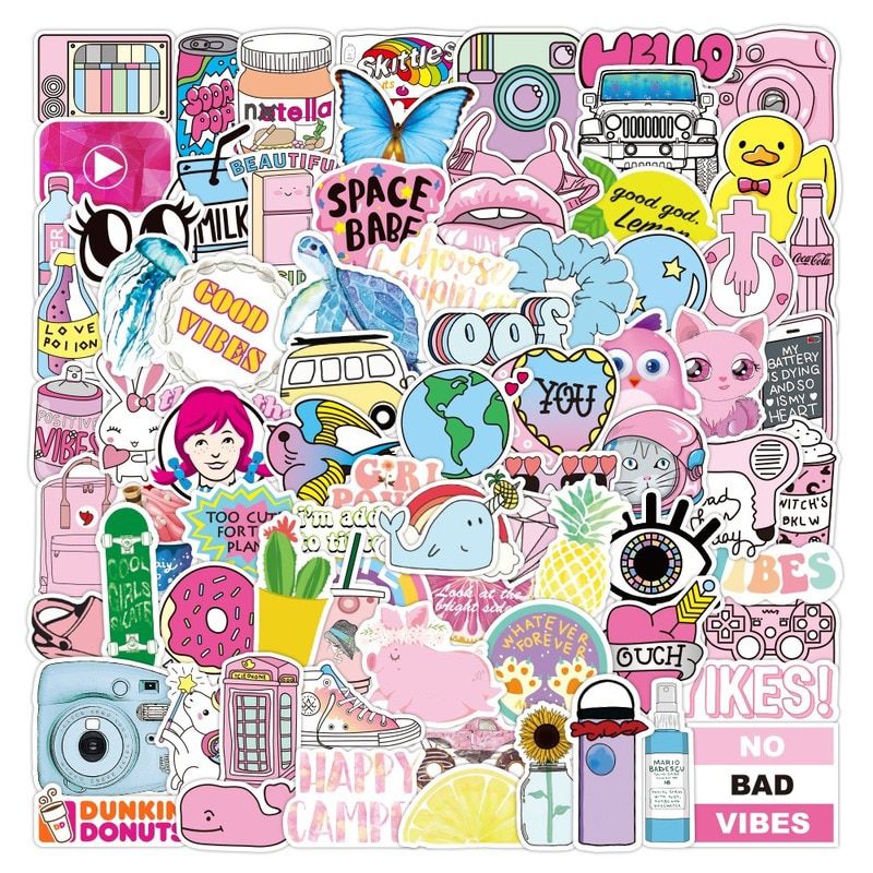 10/50/100pcs Vsco Girl Stickers Waterproof Skateboard Scrapbook Suitcase Pink Sticker Pack Animal Laptop Racing Kid Stickers