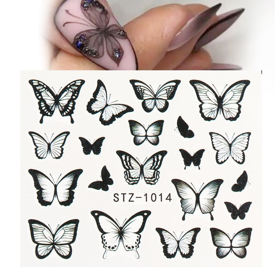 1pc Black Butterfly Nail Decals and Stickers Flower Blue Colorful Water Tattoo for Manicures Nail Art Slider Decor CHSTZ982-1017