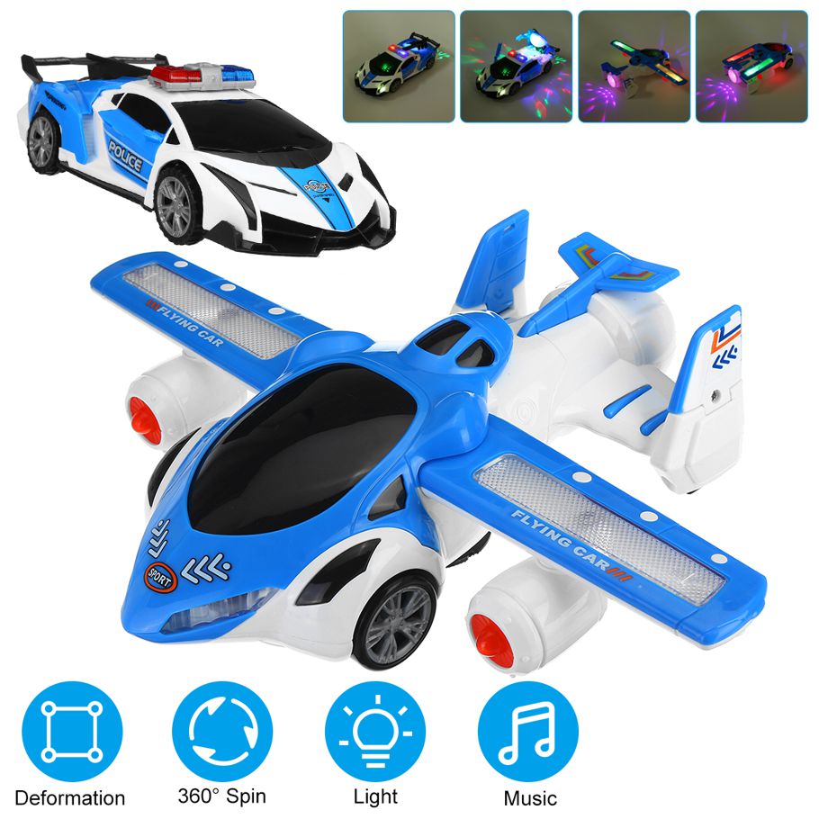 Amusing Electric Plane Car Toy Music Cool Lighting 360 Degree Rotating Deformation Simulation Model Birthday Gift For Children Kids