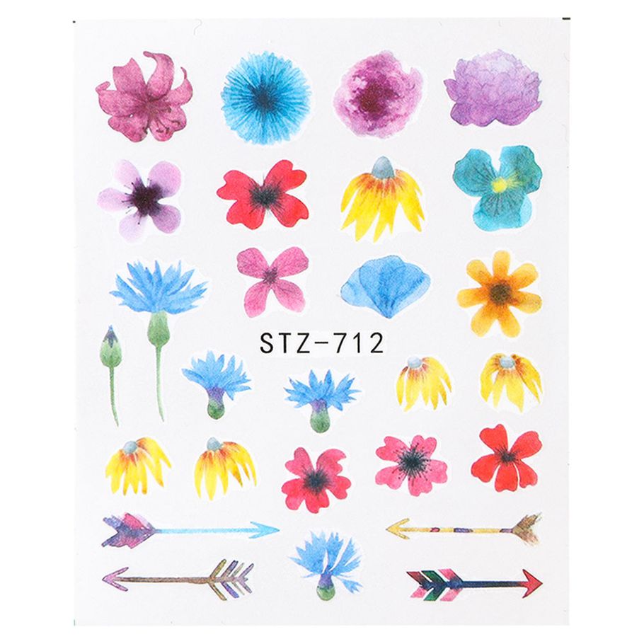 1Sheet Blooming Flowers Water Sticker Nail Art Gradient Watercolor Leaves Sliders DIY Nail Art Decals Manicure BESTZ701-730-1