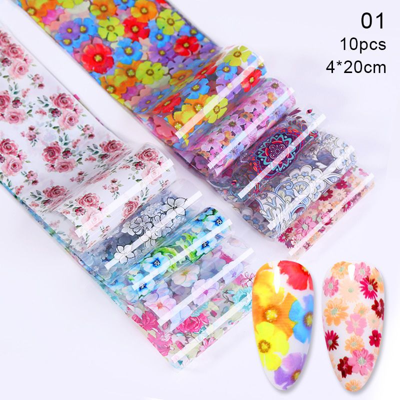 10 Sheets Nails Foils Stickers Colorful Nail Decals Transfer Decorations Sets For Polish Sticker DIY Adhesive Tips