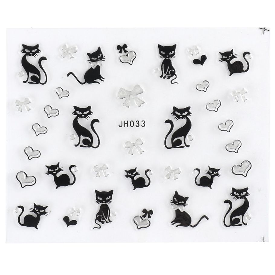1pcs Summer 3D Nail Sticker Cute Black Cat Pattern Adhesive Slider Nail Art Decoration DIY Decal For Manicure SAJH025-36