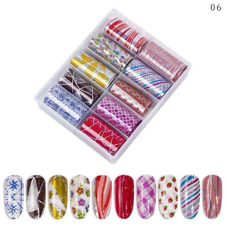 10pcs Nail Foil Polish Stickers Mix cartoon lace  Transfer Foil Nails Decal Sliders For Nail Art Decoration Manicure