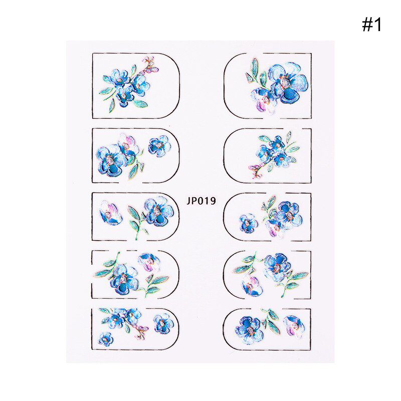 1pc Summer 3D Stickers for Nails Designs Laser Shinning Flower Leaf Series Manicures Decorations Sliders Nail Art Sticker Decals