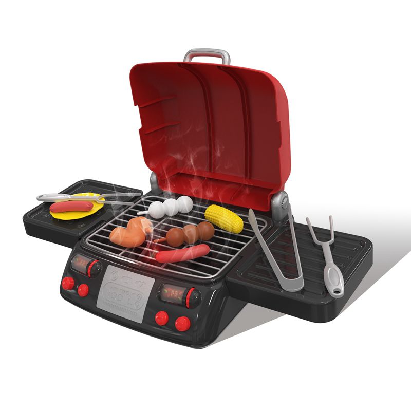 Kitchen Pretend Play Toys Simulation Electric BBQ Grill Sausage Wing Tomato Sauce Cooking Machine Kids Children Dolls Toy-Red