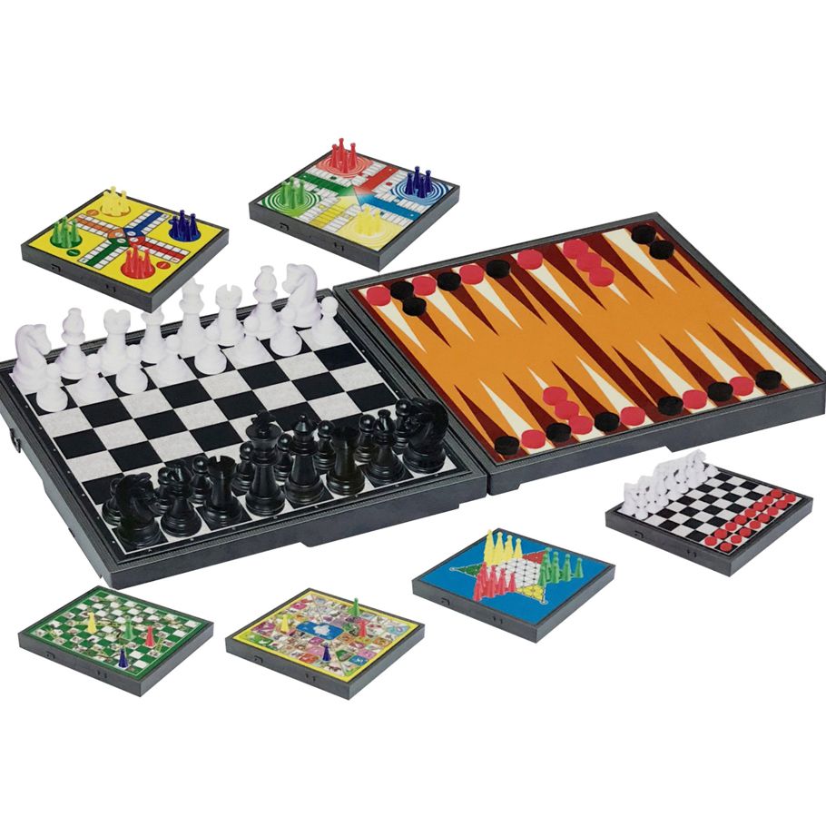8 In Multifunctional International Puzzle Foldable Portable Plastic Chess Set Checkers Chess Flying Chess Board Game Toy