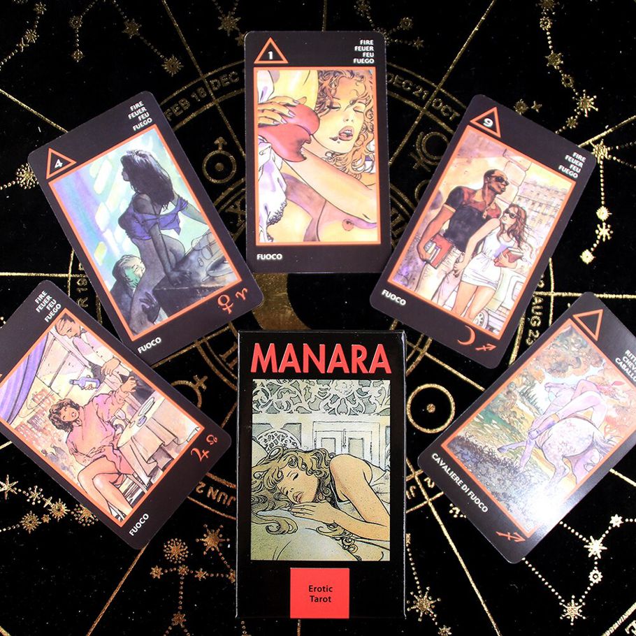 Erotic Tarot of Manara Cards 22 Major Arcana 56 Minor Arcana Divinatory Instructions 78card Tarot Deck Five Languages Magic Game