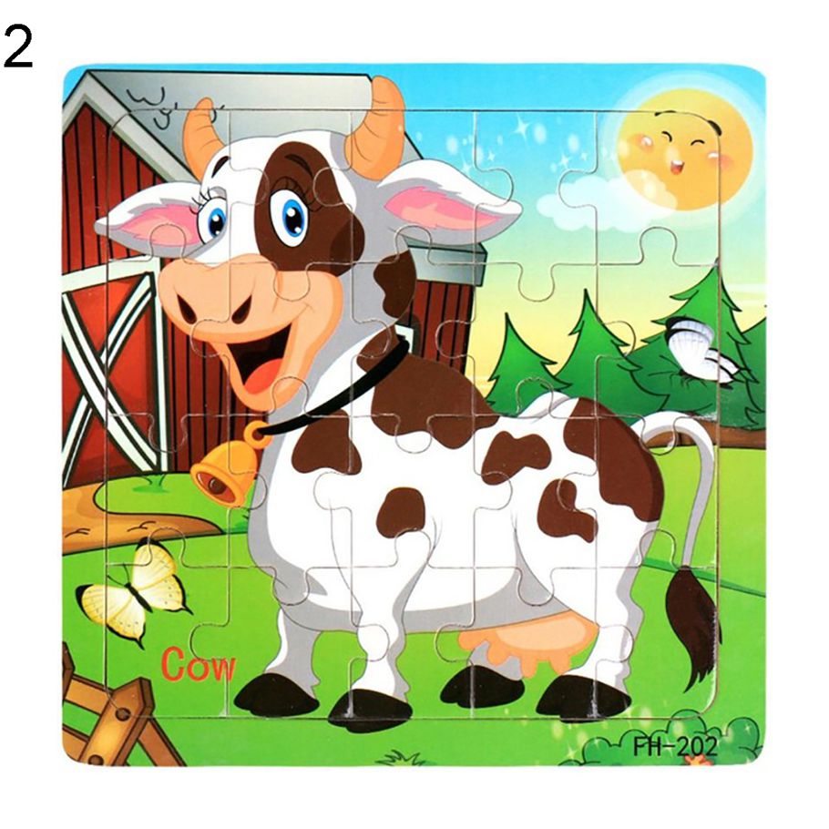 20Pcs Wooden Puzzle Toys Cartoon Animals Intelligence Educational Kids Gift