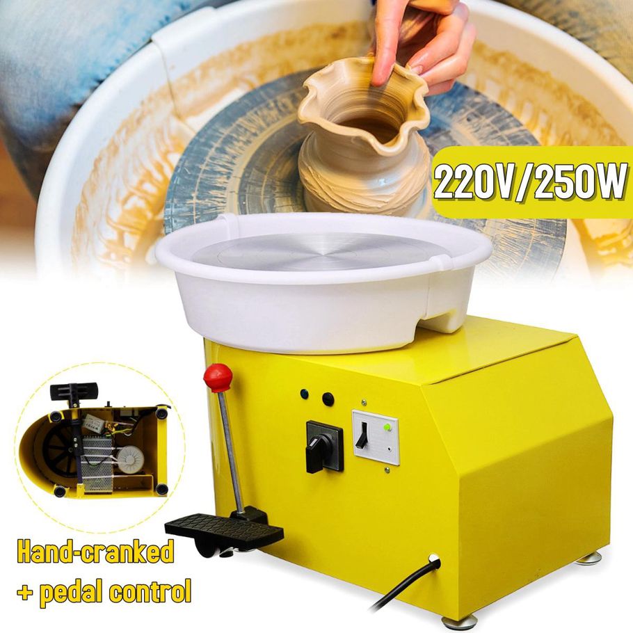 220V 250W Electric Pottery Wheel Stationery Machine 32CM For Ceramic Work Clay Art Craft UK - Yellow (yellow) 220 V