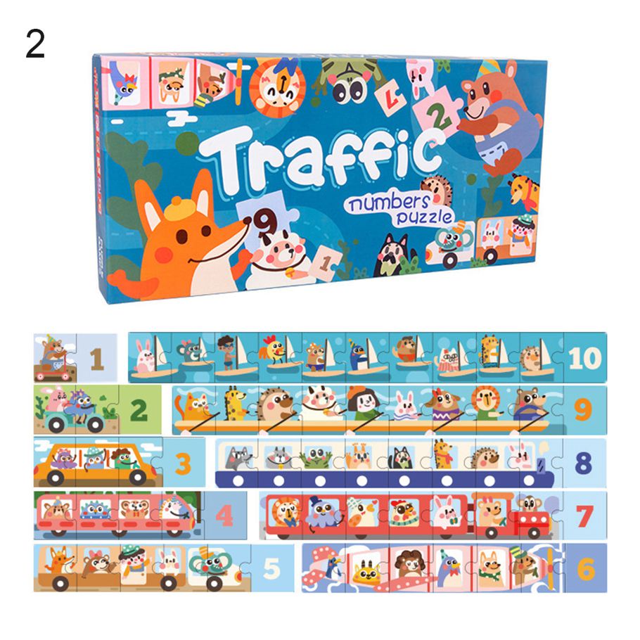 Wooden Number Cartoon Traffic Scene Puzzles Intelligence Development Kids Toys